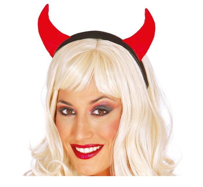 Halloween Haarband Duivelhoorntjes Van Stof van Fiestas Guirca koop je bij Partywinkel