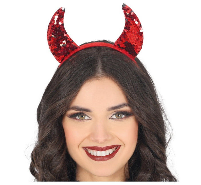 Halloween Haarband Rood Duivel Met Pailletten van Fiestas Guirca koop je bij Partywinkel
