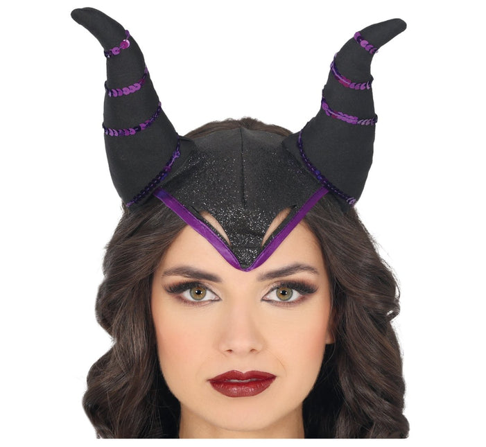 Halloween Haarband Zwart Paars Hoorns van Fiestas Guirca koop je bij Partywinkel