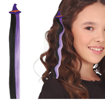 Halloween Hair Extension Zwart Paars 40cm - Partywinkel - 8434077480724