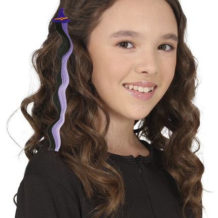 Halloween Hair Extension Zwart Paars 40cm - Partywinkel - 8434077480724