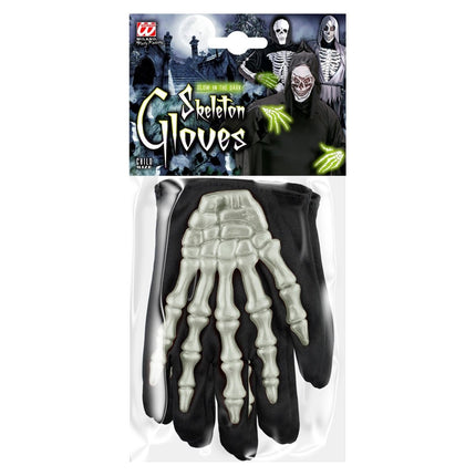 Halloween Handschoenen Zwart Wit Skelet van Widmann koop je bij Partywinkel