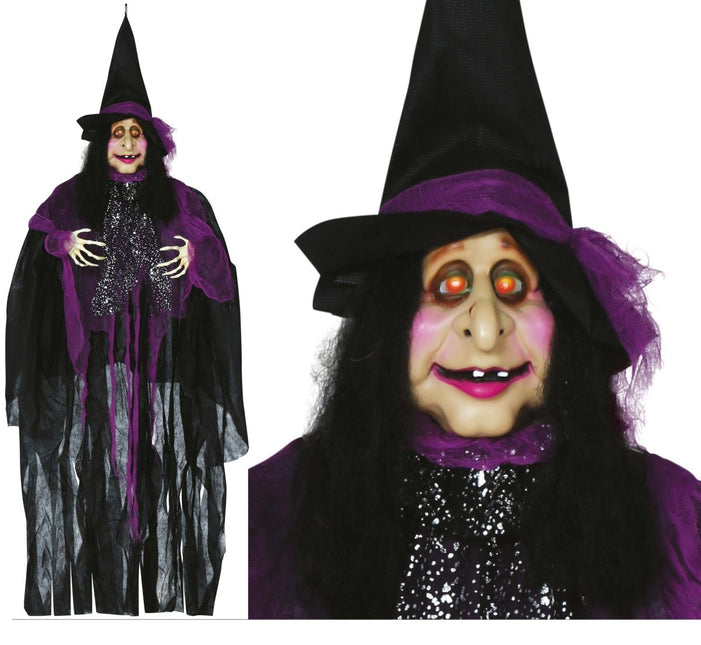 Halloween Hangdecoratie Heks Met Licht En Geluid 1,2m - Partywinkel - 8434077248980