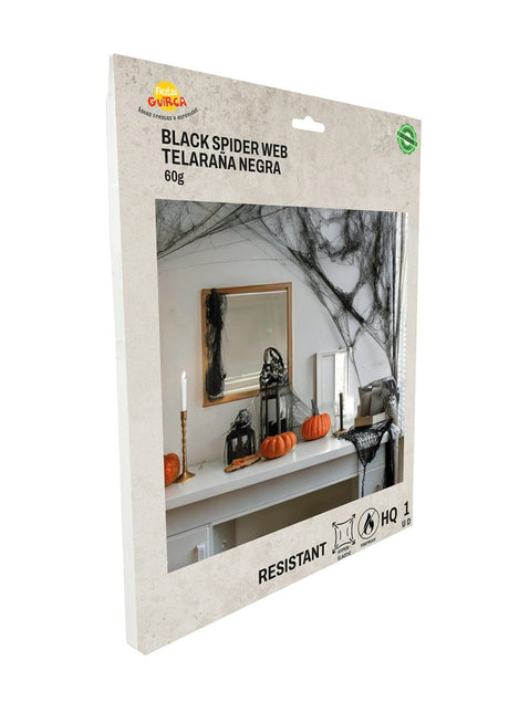 Halloween Hangdecoratie Zwart Spinnenweb 60gr van Fiestas Guirca koop je bij Partywinkel