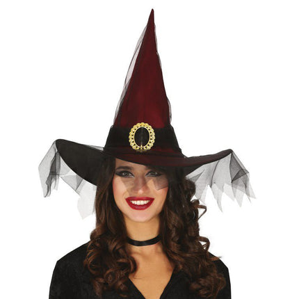 Halloween Heksenhoed Sluier Rood van Fiestas Guirca koop je bij Partywinkel