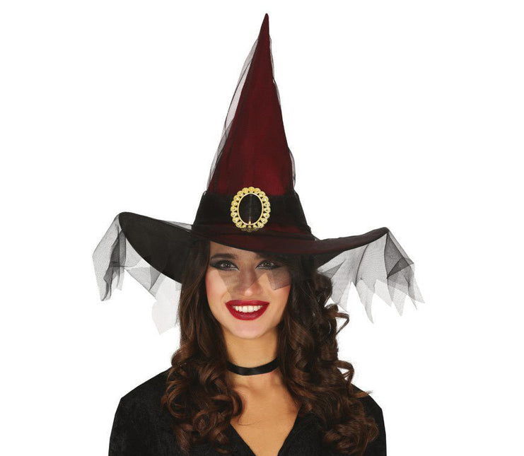 Halloween Heksenhoed Sluier Rood van Fiestas Guirca koop je bij Partywinkel