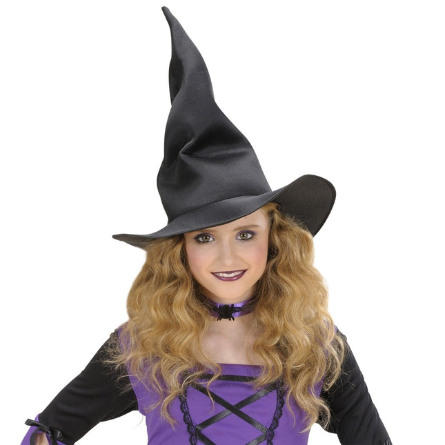 Halloween Heksenhoed Zwart Kind Gekreukeld van Widmann koop je bij Partywinkel