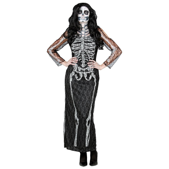 Halloween Jurk Dames Lang Skelet van Widmann koop je bij Partywinkel