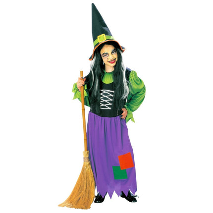 Halloween Jurk Paars Groen Meisje Heks van Widmann koop je bij Partywinkel
