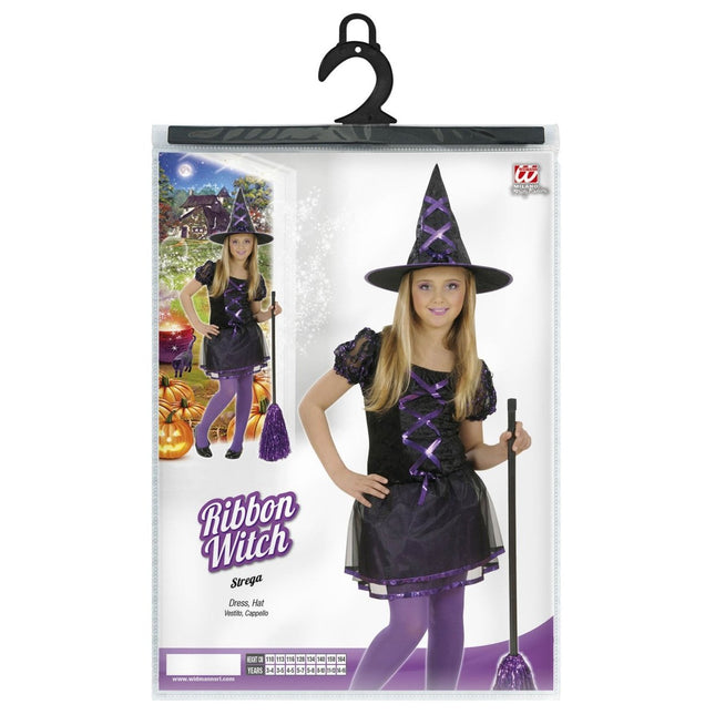 Halloween Jurk Zwart Paars Meisje Heks 2 delig van Widmann koop je bij Partywinkel