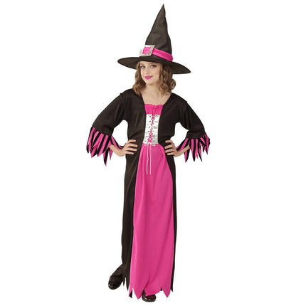 Halloween Jurk Zwart Roze Meisje Heks van Widmann koop je bij Partywinkel