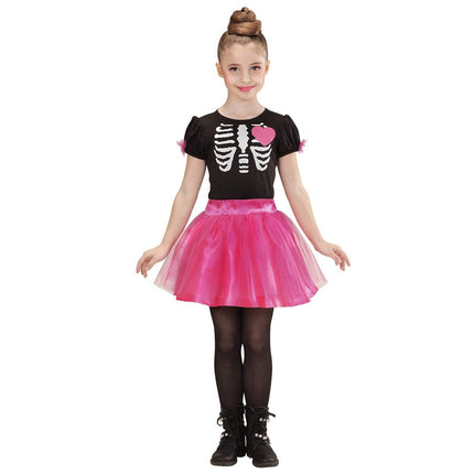 Halloween Jurk Zwart Roze Meisje Skelet van Widmann koop je bij Partywinkel