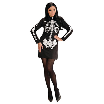 Halloween Jurk Zwart Wit Dames Skelet van Widmann koop je bij Partywinkel