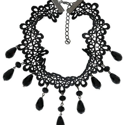 Halloween Ketting Zwart Choker Stenen - Partywinkel - 8434077268193
