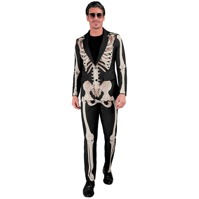 Halloween Kostuum Wit Zwart Heren Skelet 2 delig van Widmann koop je bij Partywinkel