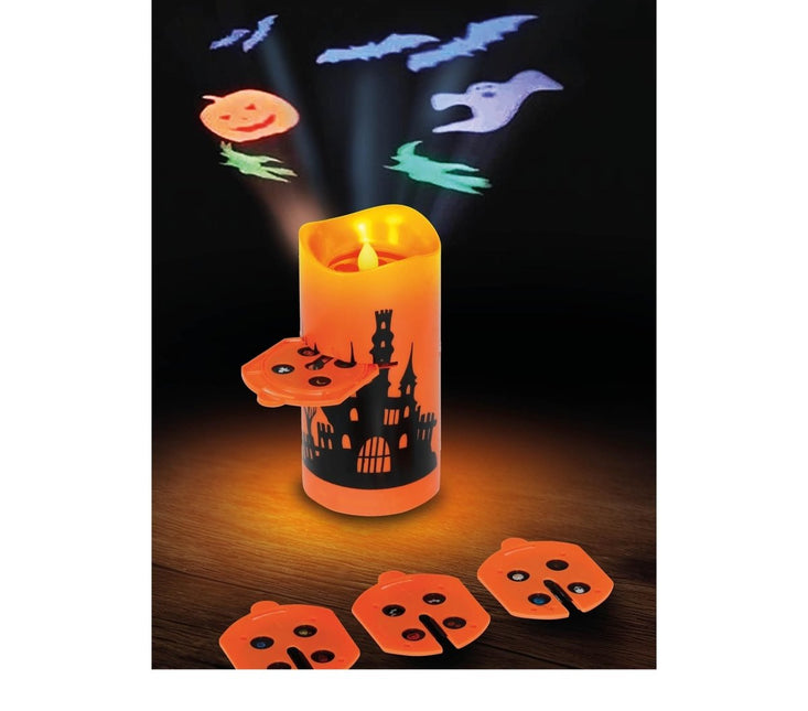 Halloween Led Projector Oranje Kaars 16cm - Partywinkel - 8434077190548