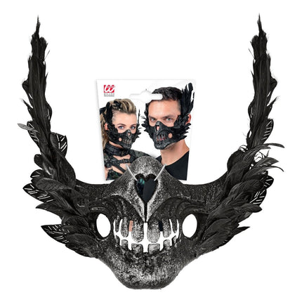 Halloween Masker Zwart Schedel Met Veren van Widmann koop je bij Partywinkel