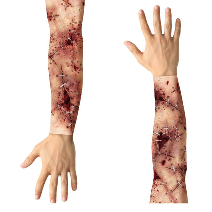 Halloween Nep Tattoosleeve Dichtgenaaide Wonden 2 delig - Partywinkel - 8434077163955