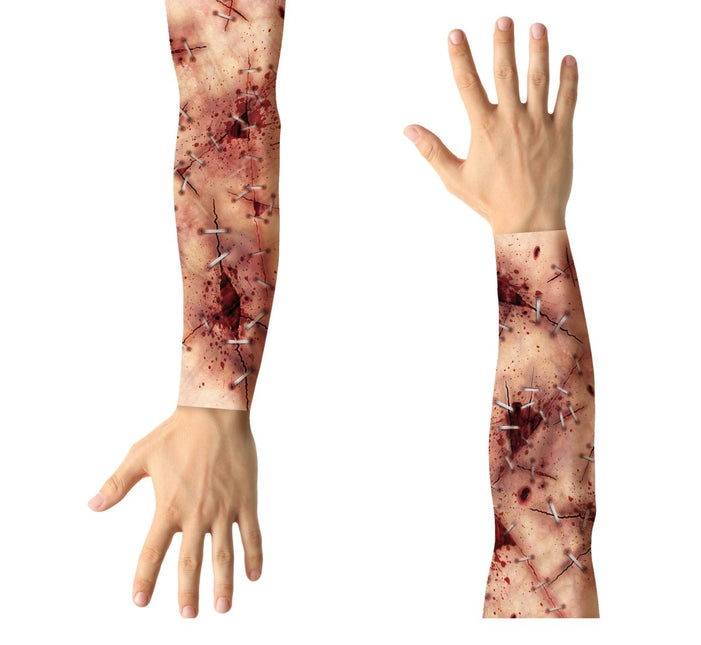 Halloween Nep Tattoosleeve Dichtgenaaide Wonden 2 delig - Partywinkel - 8434077163955