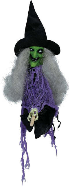 Halloween Pop Hangende Heks Met Bezem 44cm van Fiestas Guirca koop je bij Partywinkel
