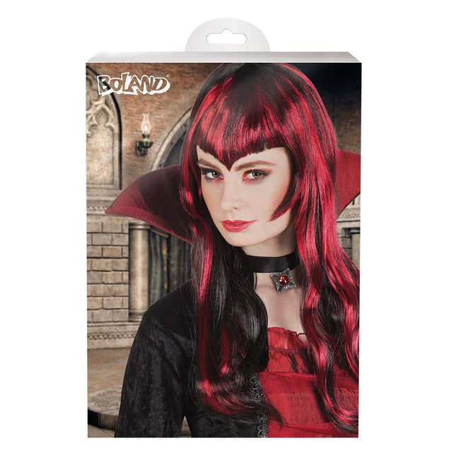 Halloween Pruik Lang Haar Rood Zwart van Boland koop je bij Partywinkel