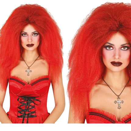 Halloween Pruik Rood Lang Haar - Partywinkel - 8434077480502