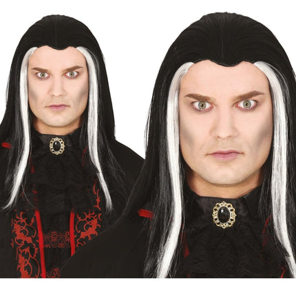 Halloween Pruik Wit Zwart Vampier - Partywinkel - 8434077480519