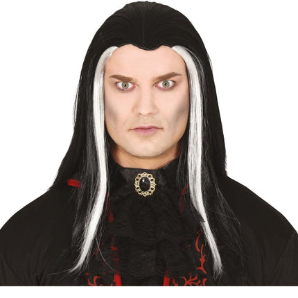 Halloween Pruik Wit Zwart Vampier - Partywinkel - 8434077480519