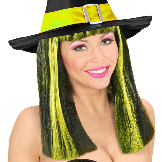 Halloween Pruik Zwart Geel Strepen van Widmann koop je bij Partywinkel