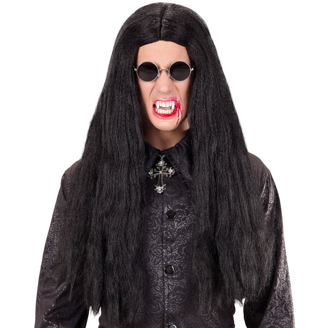 Halloween Pruik Zwart Lang Haar Vampier van Widmann koop je bij Partywinkel