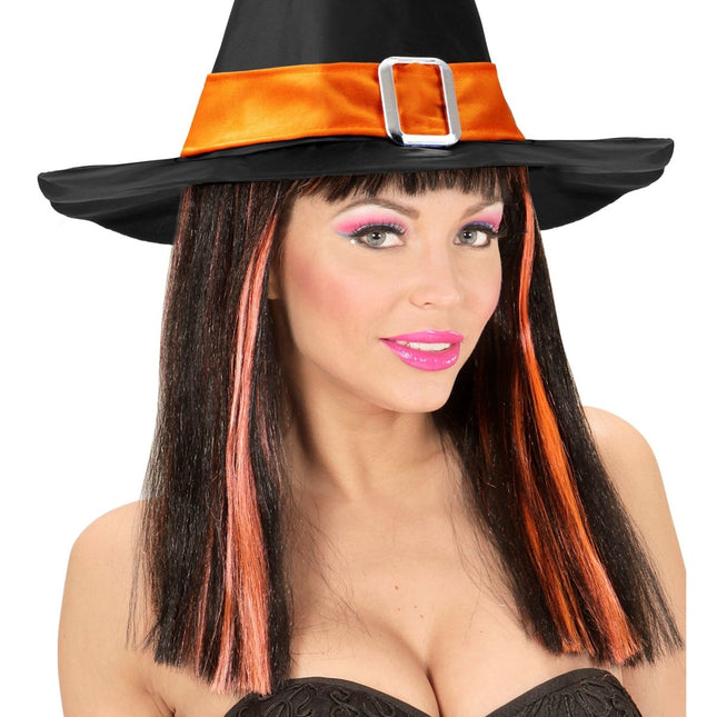 Halloween Pruik Zwart Oranje Strepen van Widmann koop je bij Partywinkel