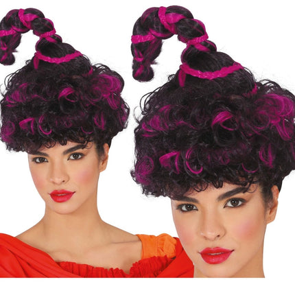 Halloween Pruik Zwart Paars Krullen - Partywinkel - 8434077480717
