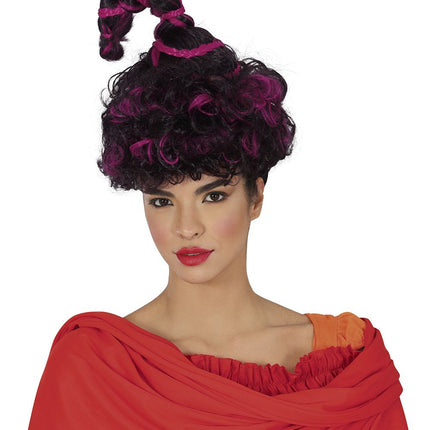 Halloween Pruik Zwart Paars Krullen - Partywinkel - 8434077480717