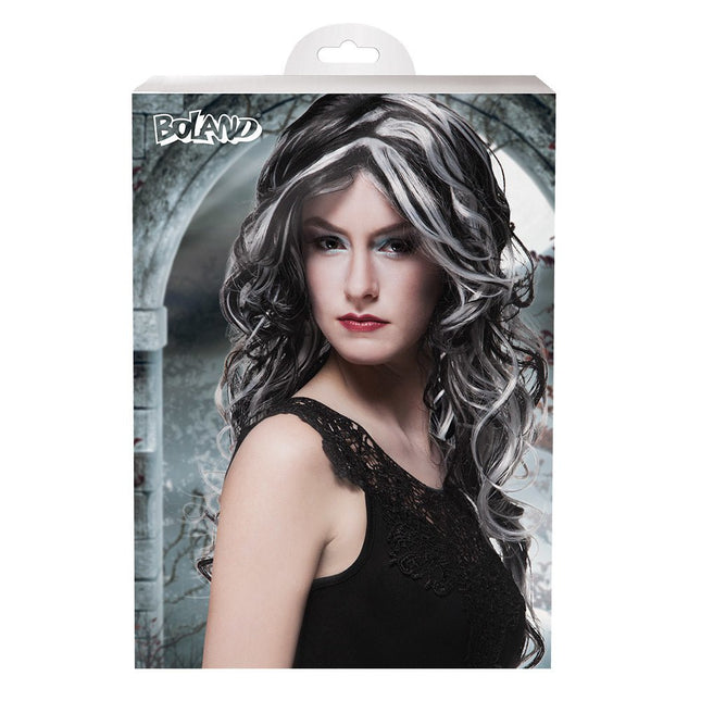 Halloween Pruik Zwart Wit van Boland koop je bij Partywinkel