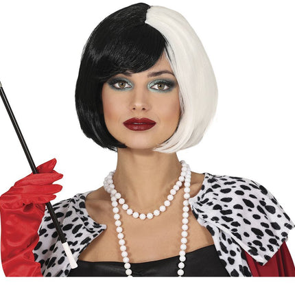 Halloween Pruik Zwart Wit Kort Haar - Partywinkel - 8434077480533