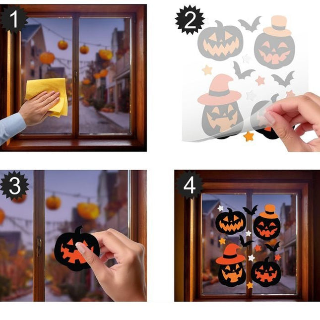 Halloween Raamsticker Pompoenen En Vleermuizen 14 delig - Partywinkel - 8434077269091