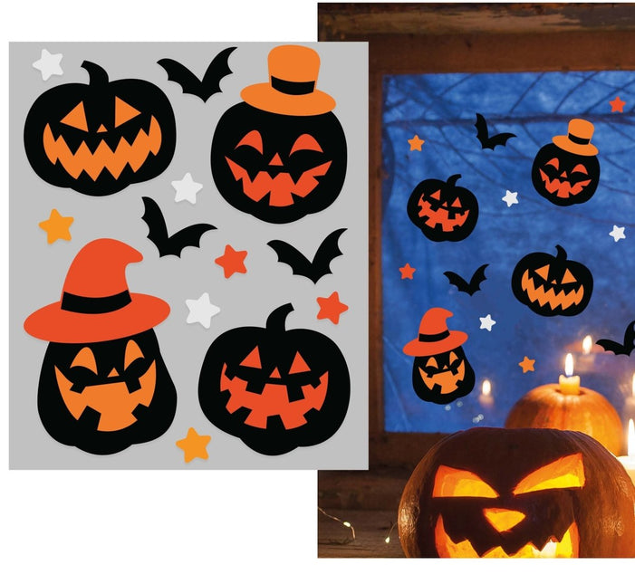 Halloween Raamsticker Pompoenen En Vleermuizen 14 delig - Partywinkel - 8434077269091