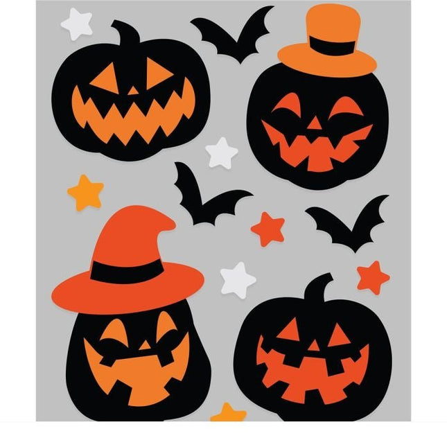 Halloween Raamsticker Pompoenen En Vleermuizen 14 delig - Partywinkel - 8434077269091