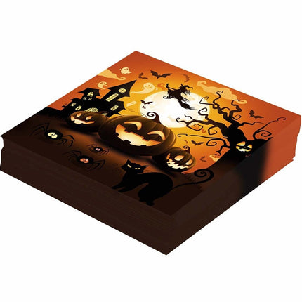 Halloween Servetten Pompoen 33cm 12st van Fiestas Guirca koop je bij Partywinkel