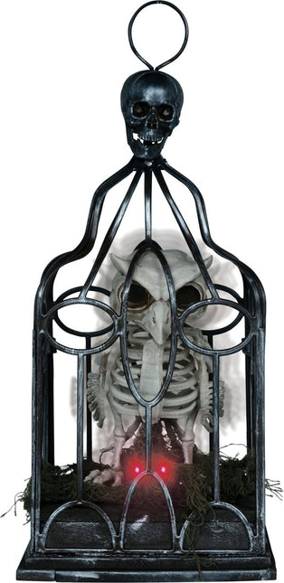 Halloween Skelet Uil In Kooi Met Licht, Geluid En Beweging van Fiestas Guirca koop je bij Partywinkel