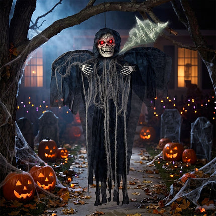 Halloween Skelet Zwart Met Licht, Geluid En Beweging 90cm van Fiestas Guirca koop je bij Partywinkel
