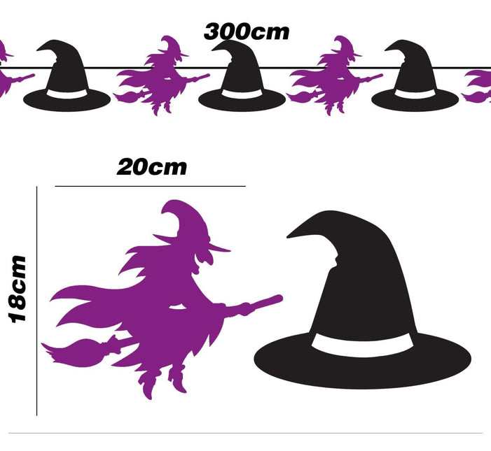 Halloween Slinger Zwart Paars Heksen 3m - Partywinkel - 8434077267974