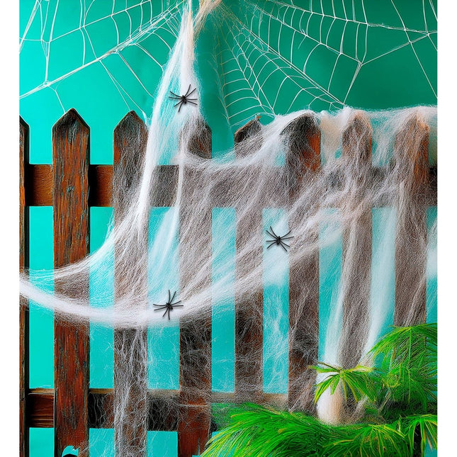 Halloween Spinnenweb Wit Met Spinnen 4 delig van Widmann koop je bij Partywinkel