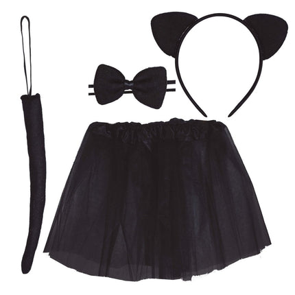 Halloween Verkleedset Zwart Meisje Kat 4 delig - Partywinkel - 8434077190210