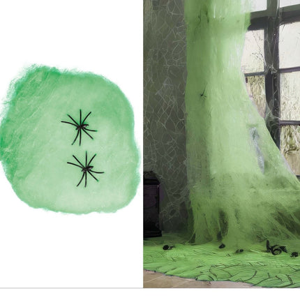 Halloween Wanddecoratie Groen Spinnenweb 100gr - Partywinkel - 8434077190395