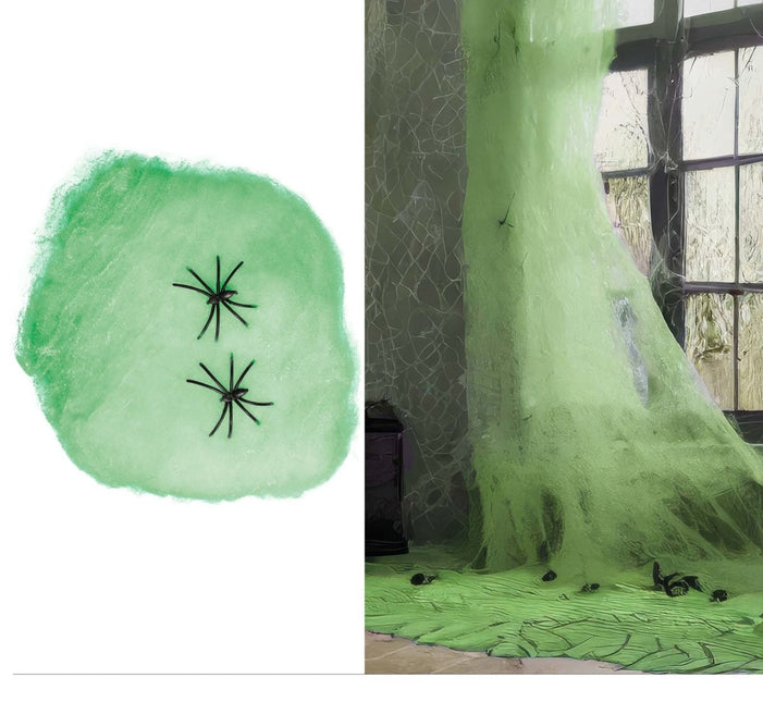 Halloween Wanddecoratie Groen Spinnenweb 100gr - Partywinkel - 8434077190395