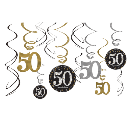 Hangdecoratie 50 Jaar Happy Birthday 61cm 12st van Riethmueller koop je bij Partywinkel