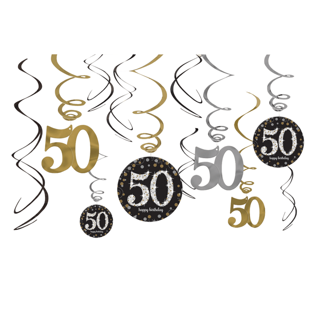 Hangdecoratie 50 Jaar Happy Birthday 61cm 12st van Riethmueller koop je bij Partywinkel