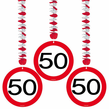 Hangdecoratie 50 Jaar Verkeersbord 75cm 3st van Folat koop je bij Partywinkel
