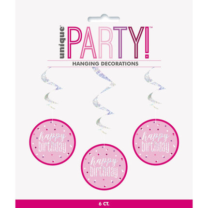 Hangdecoratie Happy Birthday Roze 81cm 6st van Unique koop je bij Partywinkel